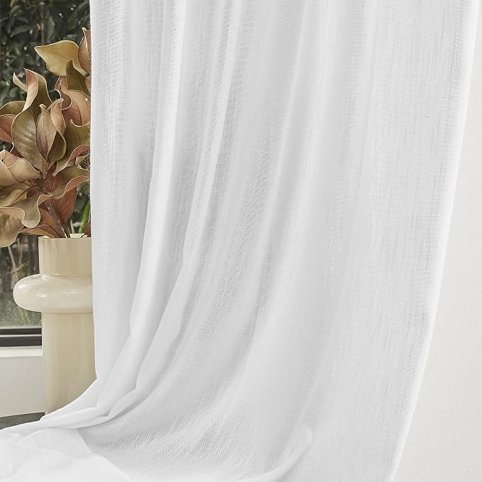 MYSKY HOME White Linen Sheer Curtains 63 inch length Light Filtering Semi Sheer - Image 7