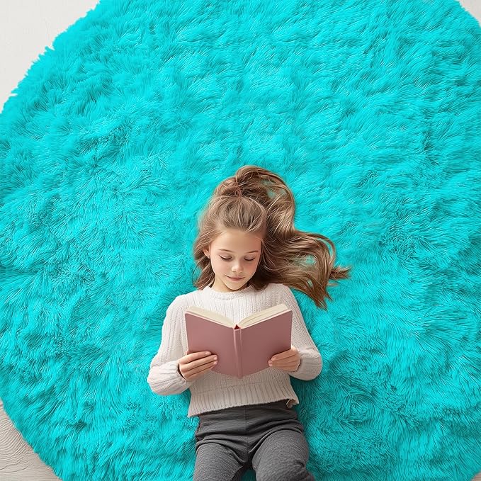 OLANLY Teal Blue Round Rugs for Bedroom by OLANLY