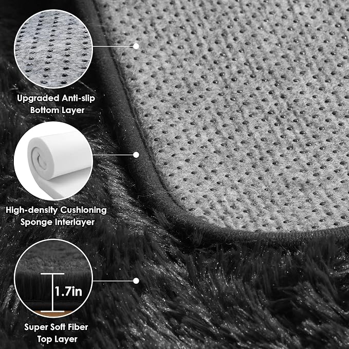 ONASAR Black 6x9 Area Rugs for Living Room Bedroom, Large Fluffy Soft Plush - Image 3