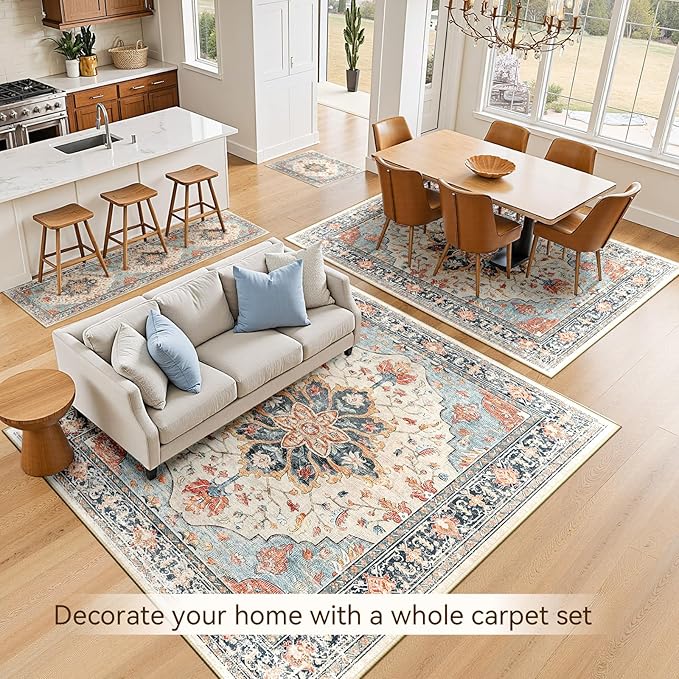 Area Rugs 5'x7' Washable Non-Slip, Floral Vintage Distress Print Pattern - Image 4