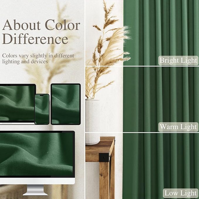 Nanspring Green Boho Curtains for Bedroom Back Tab Rod Pocket Semi Sheer Linen - Image 4