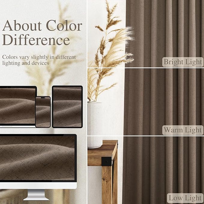 Light Brown Linen Curtains 90 Inch Length 2 Panels Set - Image 4