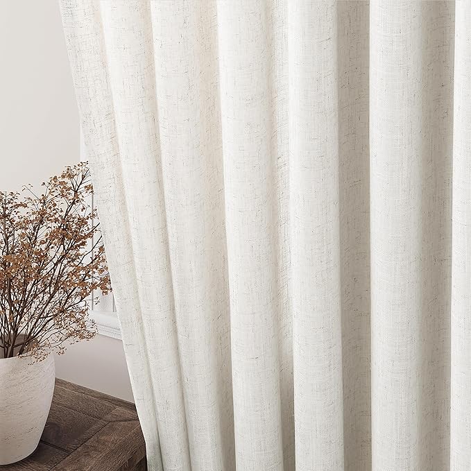 Nanspring Cream White Linen Curtains 72 Inch Length 2 Panels Set - Image 2
