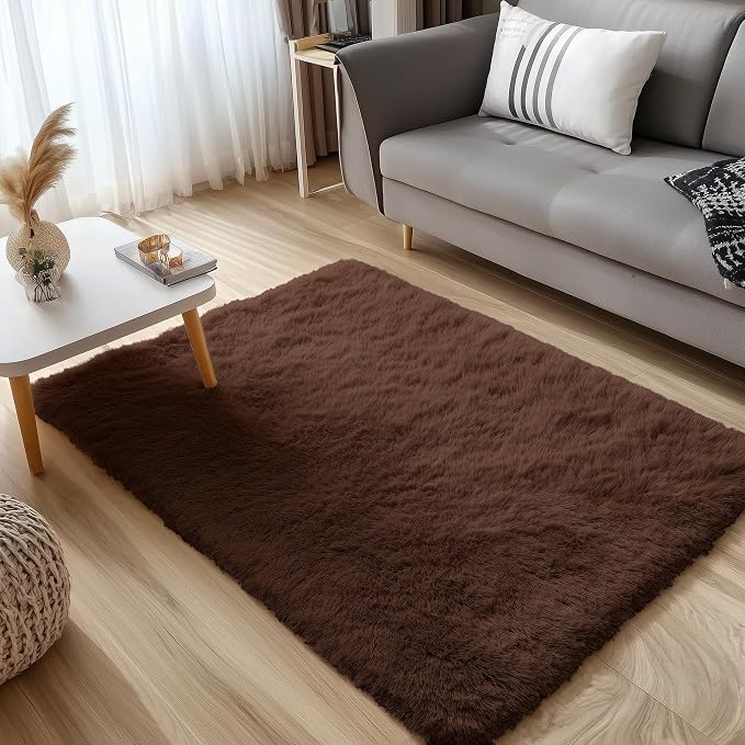 OLANLY 4x4 Machine Washable Accent Rug, Soft Fluffy Shaggy Area Rug - Image 3