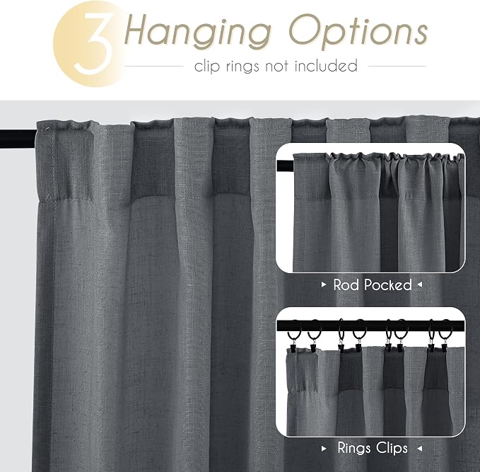 Dark Gray Curtains for Living Room Back Tab Modern Farmhouse Semi Sheer Gray - Image 2
