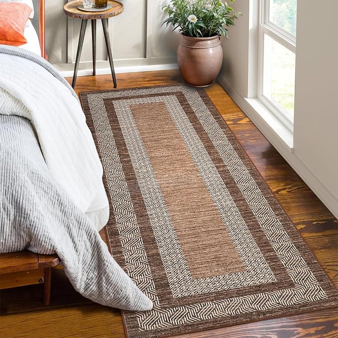 GarveeHome 2.5x8 Modern Bordered Runner Rug Soft Non Slip Washable Floor Carpet - Image 2