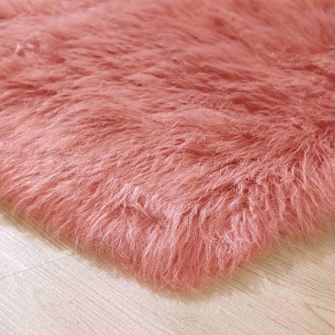 Goolela Pink Fluffy Rug 4x6 Fuzzy Faux Fur Shag Sheepskin Shaggy Rug - Image 7