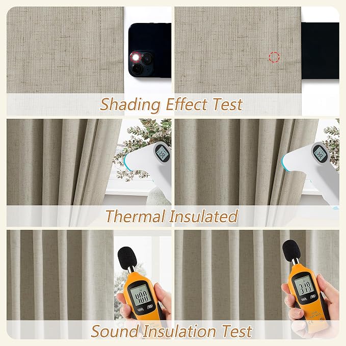 100% Blackout Linen Curtains for Bedroom 90 inches Long, Thermal Insulated Room - Image 5