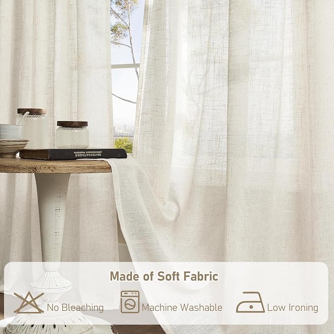 LAMIT Ivory 90 Inches Long Linen Sheer Curtains - Image 8