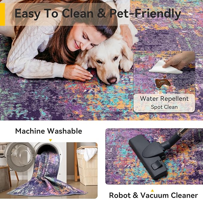 Washable Area Rugs 9'x12' Non-Slip Modern Abstract Soft - Image 5