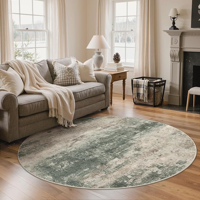 Round Rugs 5FT for Living Room Bedroom, Modern Abstract Machine Washable Circle - Image 2