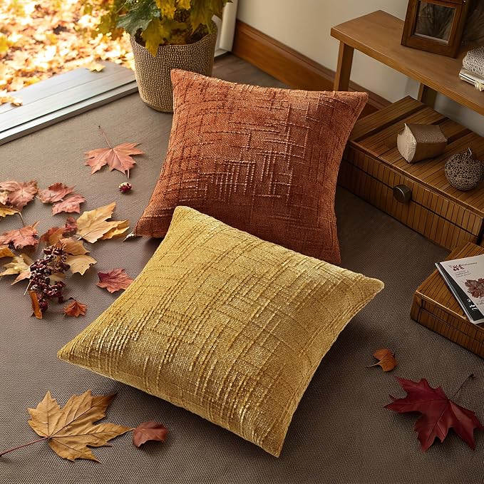 decorUhome Rust Chenille Throw Pillow Covers 18x18 Set of 2 Textured Soft Cozy - Image 8