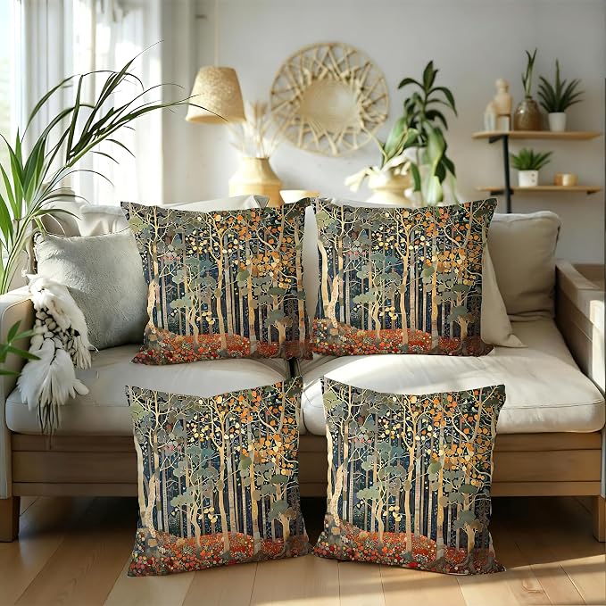 Rustic William Morris Inspired Autumn Forest Decor Pillow Covers 18x18 Set of 4 - Image 5