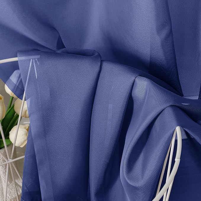 Aiyufeng Royal Blue Sheer Curtains 90 Inches Long 2 Panels Set, Semi - Image 7