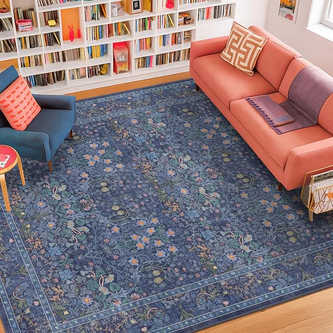 Dark Navy Blue Living Room Rug 5x7 Area Rug by HazoHaus