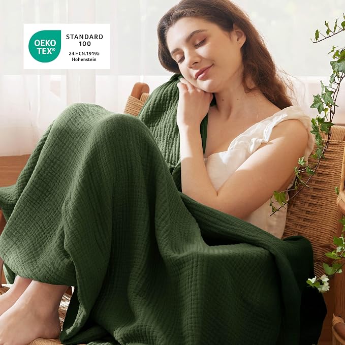 Bedsure 100% Cotton Muslin Blanket Queen Size - Image 4