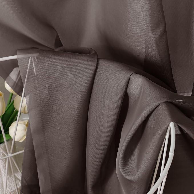 Aiyufeng Chocolate Sheer Curtains 72 Inches Long 2 Panels, Solid Voile Top Dual - Image 6