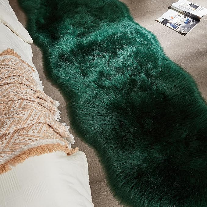 AMTOVO Faux Sheepskin Rug, Dark Green Ultra Soft Fluffy Shag Area Rug, 2 x 6 ft - Image 8