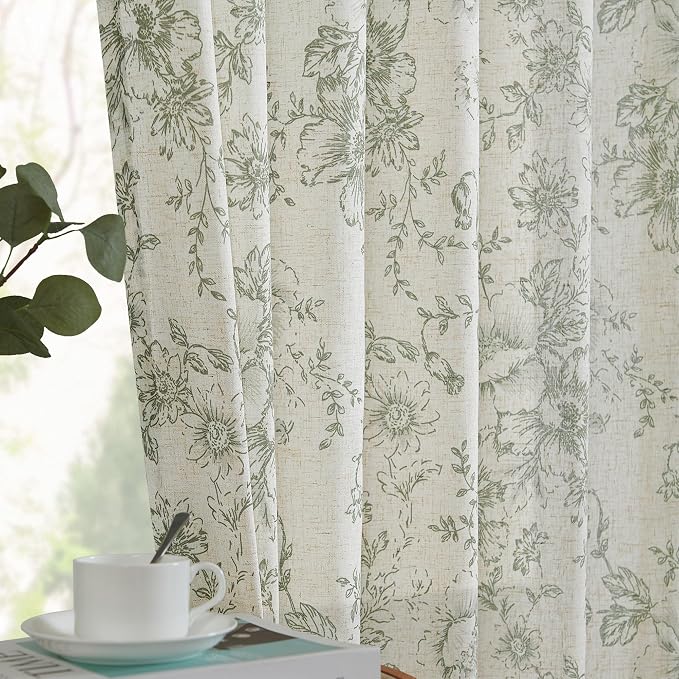 jinchan Pinch Pleated Curtains Floral Linen Blend Curtains - Image 9