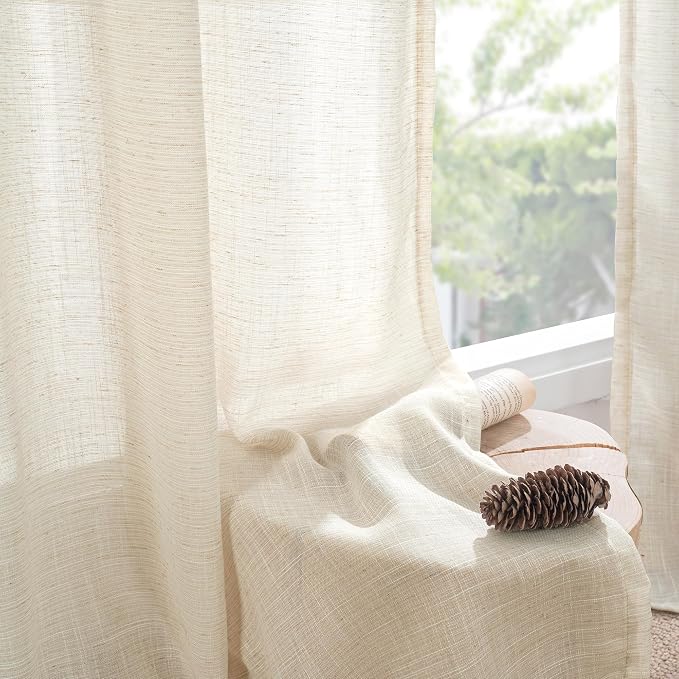 BGment Beige Linen Curtains 45 Inch Length - Image 8