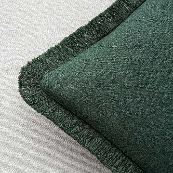 MIULEE Decorative Throw Pillow Covers Neutral Linen Fringe Throw Pillows Euro - Image 3