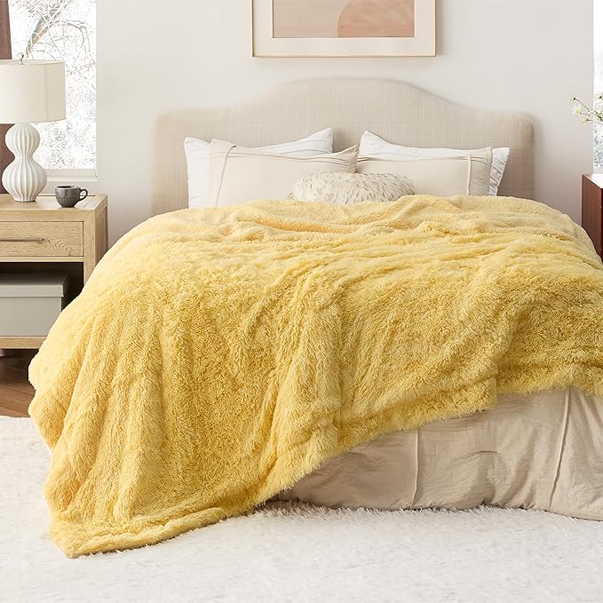 Bedsure GentleSoft Fluffy Yellow King Size Blanket by BEDSURE