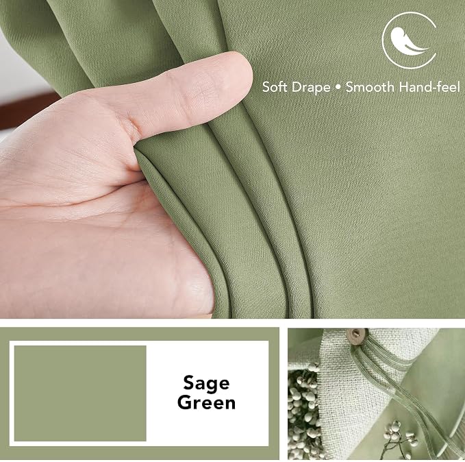 Deconovo Blackout Curtains, Thermal Insulated, W42 x L63 2 Panels, Back Tab - Image 7
