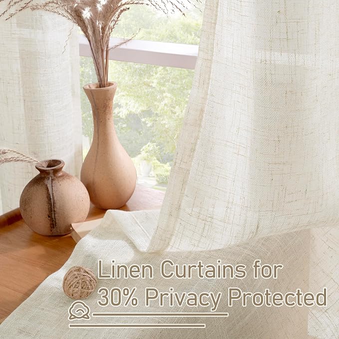LAMIT Natural Linen Curtains 63 inch Length - Image 5