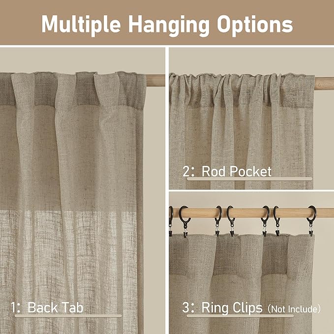 LAMIT Semi Sheer Linen Curtains 36 Inch Length - Image 3