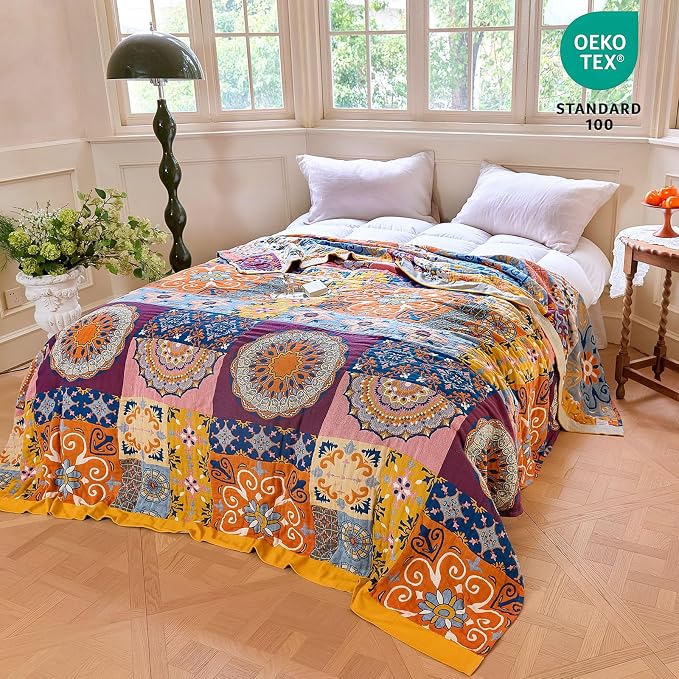 MSGKV Boho Throw Blanket for Bed 60"x80" 100% Cotton Couch Blanket Spring - Image 6