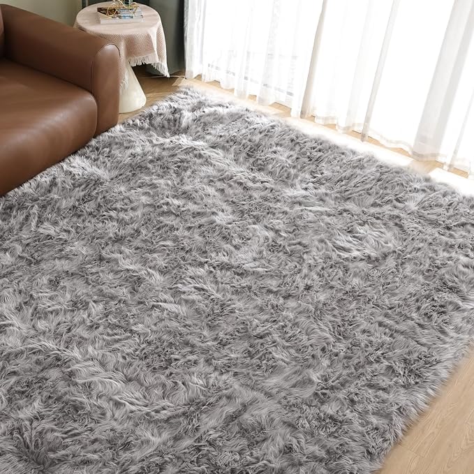 Goolela Grey Area Rug 9x12 Fluffy Fuzzy Furry Rug by Goolela