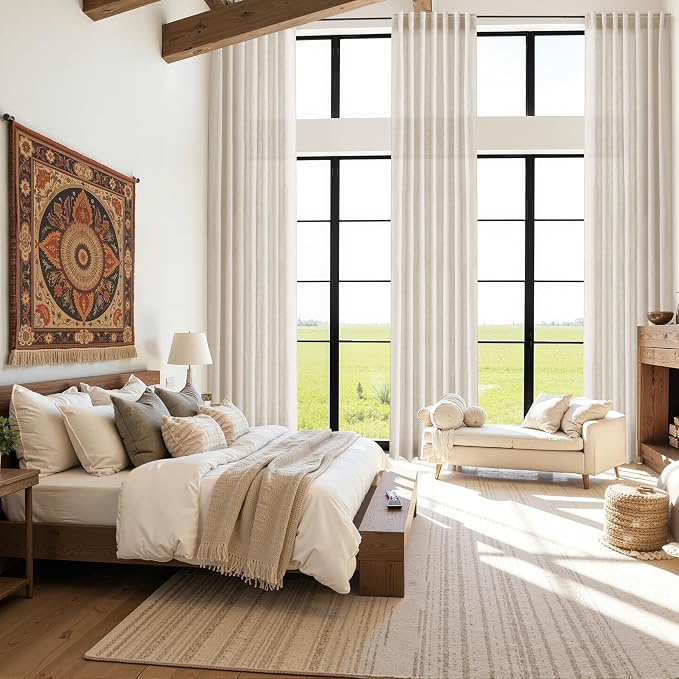 Cream Beige Linen Curtains for Living Room 126 Inches Long Light Filtering Semi - Image 6