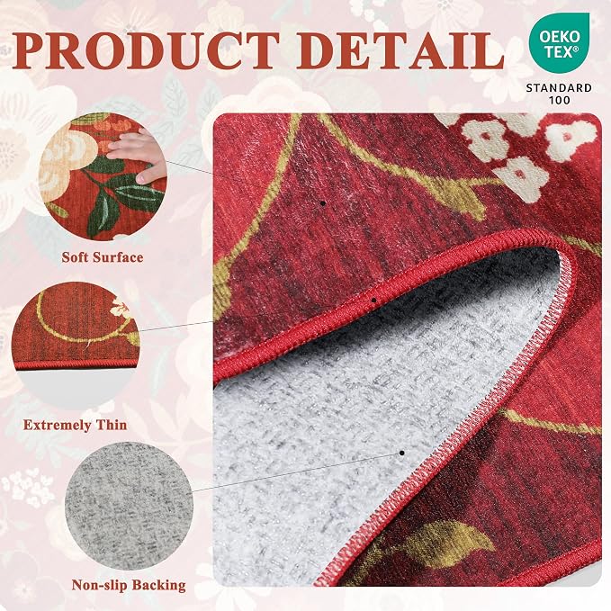 DUKINO 2x3 Entryway Rug, Floral Door Mat Soft Washable Rug Non Slip, - Image 5