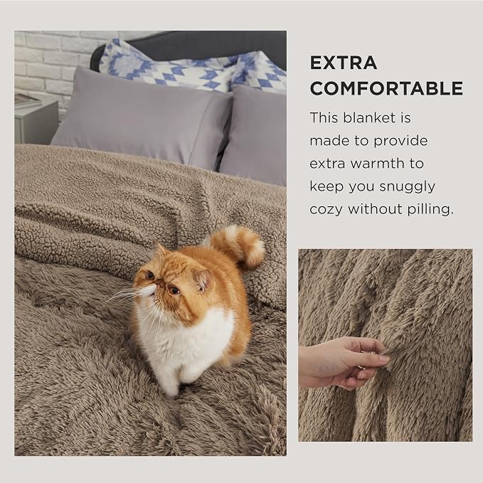 Bedsure GentleSoft Fluffy Brown Blankets Queen Size - Image 3