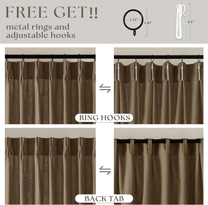 Dutch Cocoa Pinch Pleat Linen Curtains 120 Inches Long 60 Inch Wide 1 Panel | - Image 4
