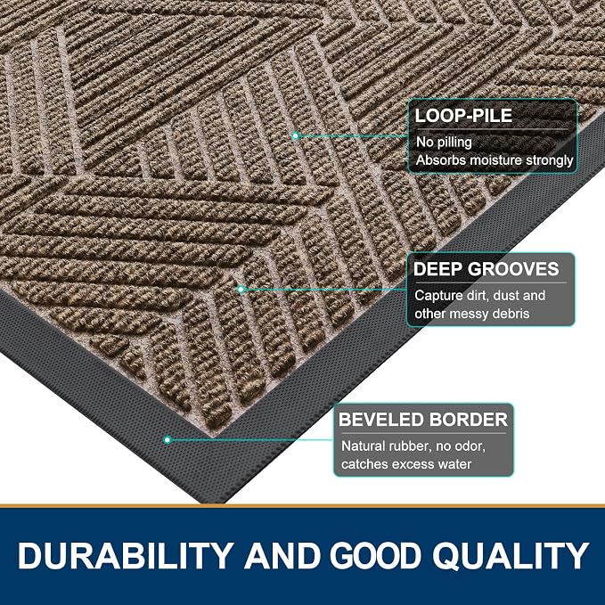 Smiry Front Door Mat Outside Entrance, Heavy Duty Sturdy Natural Rubber Doormat - Image 4