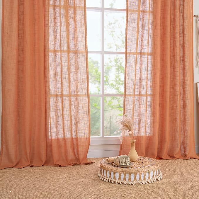 LAMIT Burnt Orange Linen Boho Curtains 80 inch Length 2 Panels, Light Filtering - Image 9