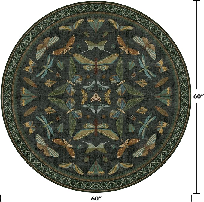 Black Insect 5ft Round Washable Living Room Rugs - Image 2