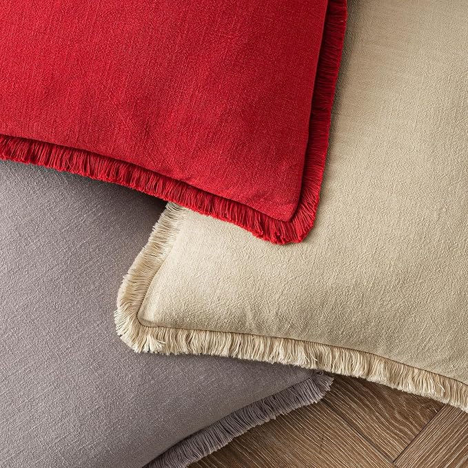 MIULEE Decorative Throw Pillow Covers Neutral Linen Fringe Throw Pillows Set of - Image 4