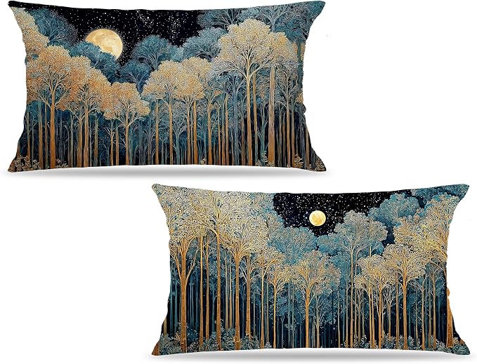 Rustic William Morris Inspired Forest Green Moon Decor Pillow Covers 12x20 Set by Unknown