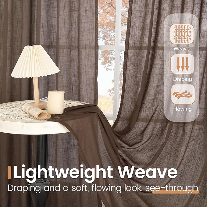 BGment Brown Linen Curtains 45 Inch Length - Image 4