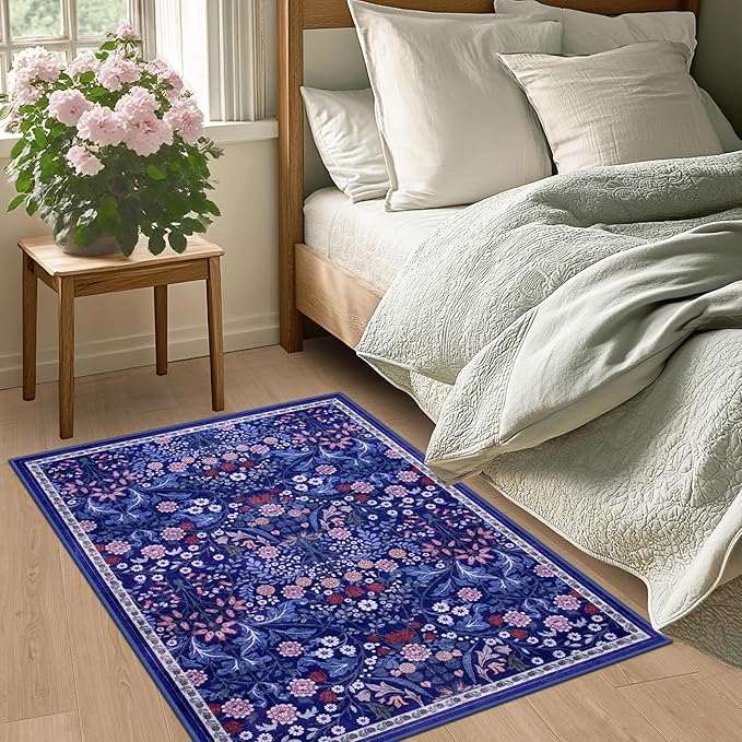 Entryway Rug 2X3 Small Rugs: Floral Washable Door Mat Vintage Soft Low Pile - Image 3