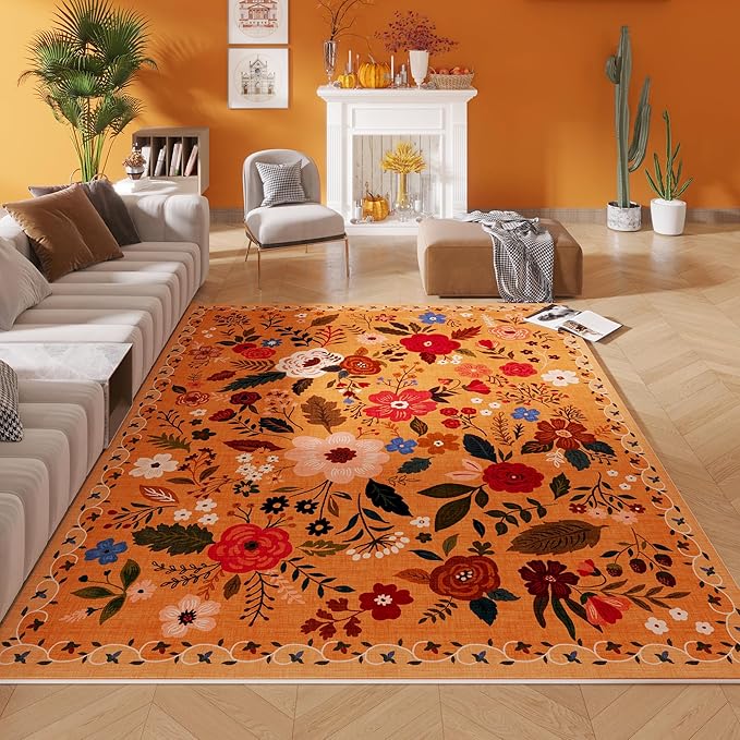 Rugcomf Living Room Rug 6x9 Rug Machine Washable Boho Area Rug Non Slip Floral by Rugcomf