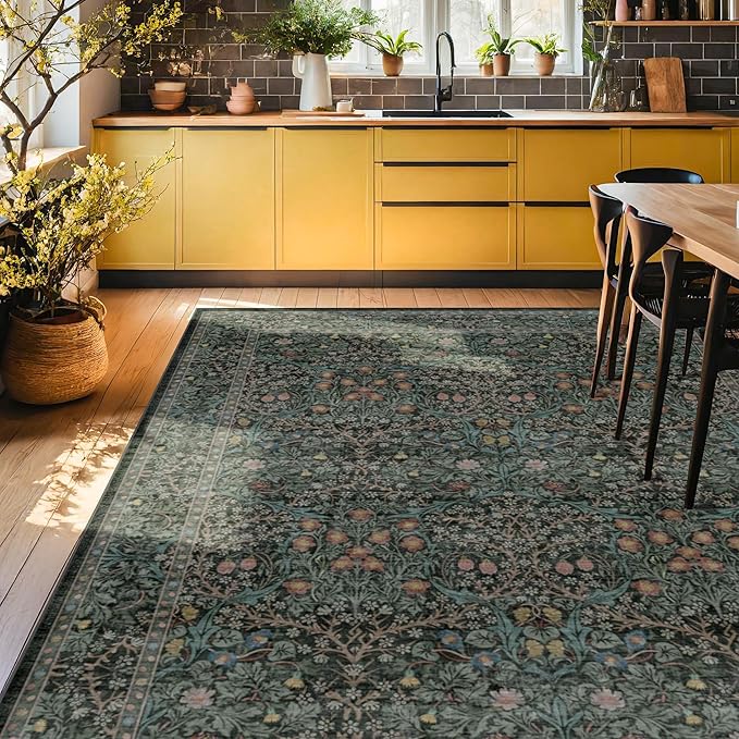 Vintage Washable Dark Green 10x14 Rug - Image 8