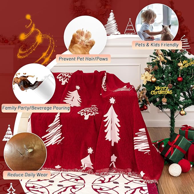 MYSKY HOME 71"X118" Loveseat Christmas Couch Cover, Sectional Sofa Covers Sofa - Image 2