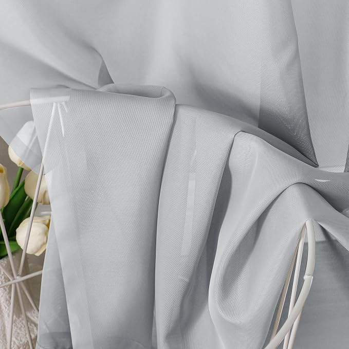 Aiyufeng Light Grey Sheer Curtains 54 Inches Long 2 Panels, Solid Voile Top - Image 5