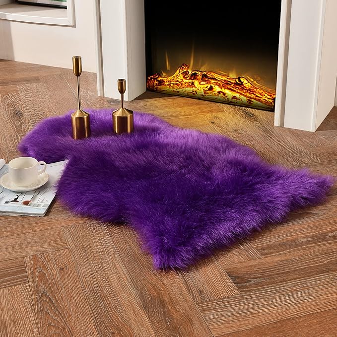 duduta Purple Faux Sheepskin Throw Rug 2x3 ft, Fluffy Shag Fur Chair Cover by duduta