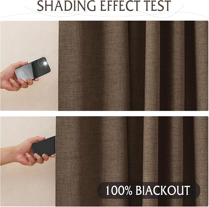 RYB HOME Coffee 100% Blackout Linen Curtains 72 inch Long, Thermal Insulated & - Image 2