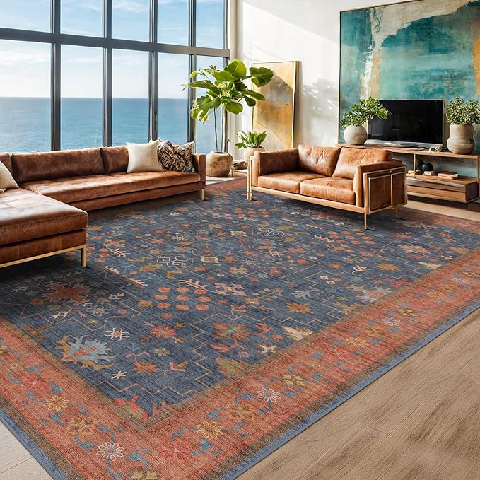 Boho Navy Blue 10x14 Area Rug for Living Room, Extra Large Dining Room Rugs for - Image 6