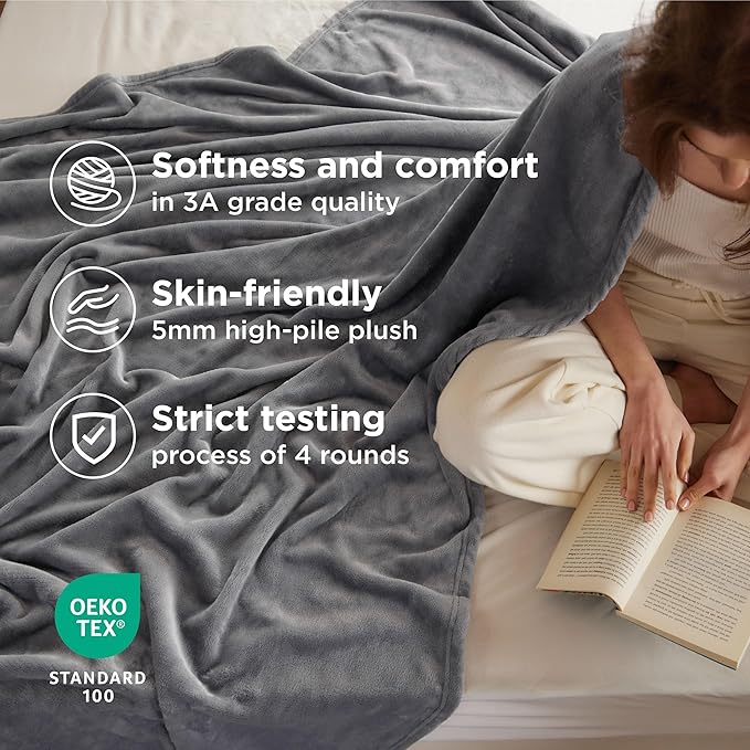 Bedsure GentleSoft Fleece Blanket Twin Size Grey - Image 3